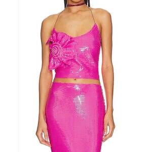 NEW MISCREANTS LONDON sequin harper cami top in fuchsia pink